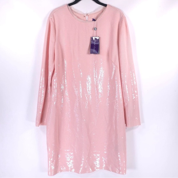 NWT RALPH LAUREN PURPLE LABEL ITALY🇮🇹MADE SILK Sequin Mini Dress LS Size 14‎ - Picture 1 of 16
